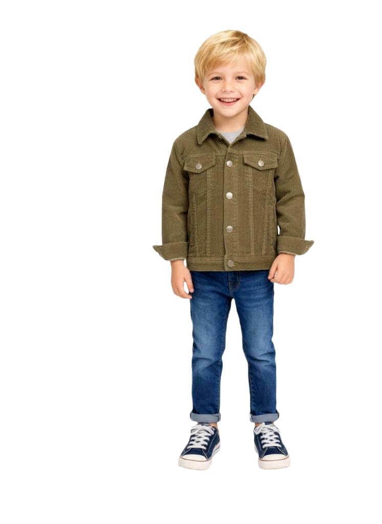 A.T.U.N. (ALL THINGS UBER NICE) Chaqueta de invierno de pana de algodón para niños | Ropa de abrigo informal cálida con botones para niños