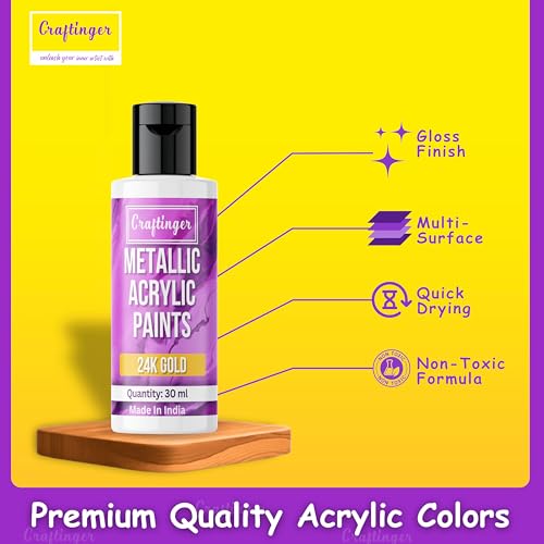 Image of Craftinger 12-Sets Vibrant Metallic Acrylic Shades (30 ml Each) | Rich Shiny Finish | Multi-Surface color for Canvas, Wood, Glass, Metal, Plastic & More | Set for Adults for Artists, students, Children & Hobbyists