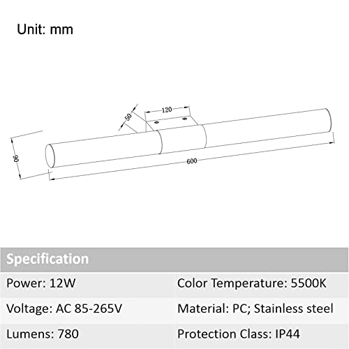 Klighten Lampada da Bagno per Specchio 12W, 60cm