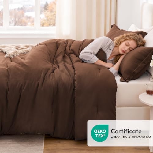 Image of Love's cabin Brown Full Comforter Set, 3-Piece Prewashed Bed Set with 1 Comforter (79 x 90 in) & 2 Pillowcases, Lightweight & Breathable for All Seasons