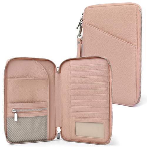 Wasenn 母子手帳ケース お薬手帳 ケース 診察券ケース 多機能 軽量 通帳・保険証対応・キャッシュカード 手提げ紐付き ピンク