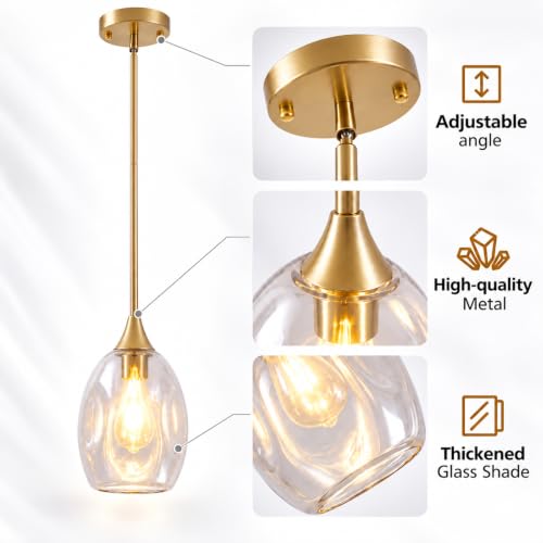 Modern Pendant Lights for Kitchen Island 2 Pack, Ceiling Hanging Pendant Light with Clear Thick Glass Shade & Aluminum Iron Frame, Adjustable Cord, Lighting Fixture for Dining Room, Bedroom, Entryway - image 6
