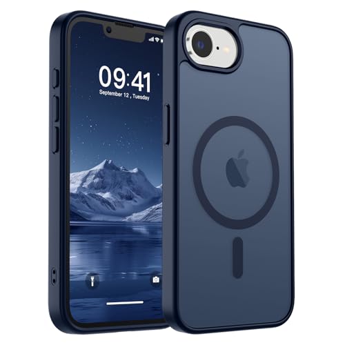 Image of SUPFINE Magnetic for iPhone 17e Case /iPhone 16e Case (Compatible with MagSafe) (Military Grade Drop Protection) Translucent Matte Shockproof Phone Cover,Dark Blue