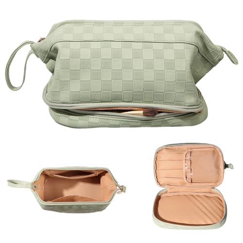 Abiudeng Makeup Bag Travel Make up Bag Large Capacity Toiletry Organizer Bags with Compartments for Women Portable PU Waterproof Cosmetic Bags-C-Green