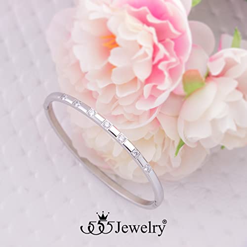 555Jewelry Stainless Steel Thin CZ Cuff Hinged Bangle Bracelet for Women4