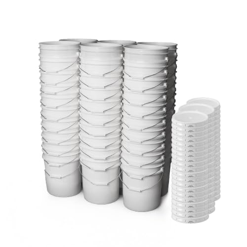 Image of ePackageSupply 5 Gallon Bucket - Food Grade w /Lid BPA-Free,60 Pack - White | Airtight Gasketed Tear Strip Lid, Heavy-Duty 90 Mil HDPE Plastic Pail, Bulk Storage, Food Safe Durable Container, Made in USA