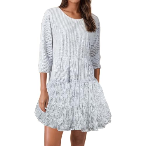 Robe à paillettes coupe midi raffinée au tombé fluide élégant