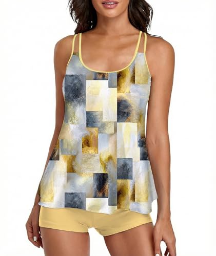 Image of Urchics 2026 Women Two Piece Tankini Swimsuit Tummy Control Plus Size Long Torso Top and High Waisted Boyshorts Bathing Suits