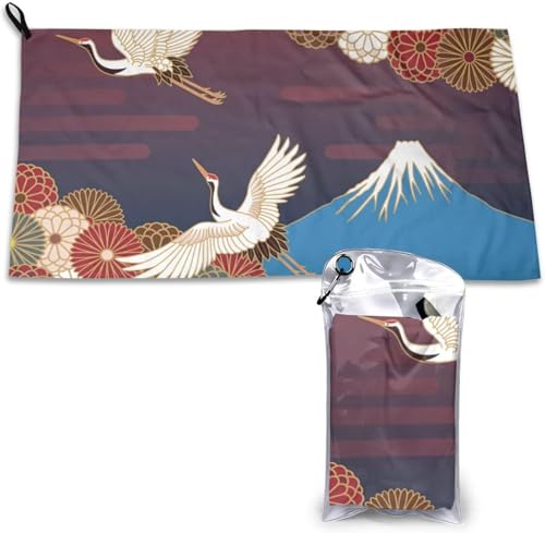 鶴と富士山と花 マイクロファイバー スーパーソフト 肌触り ギフト 通気性 プール用 速乾 ポリエステル ギフトとしてもお使いいただけます 40 Cm*80 Cm