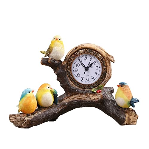 置時計 ファッションヴィンテージ樹脂鳥テーブル時計クリエイティブデスク時計リビングルームベッドルームベッドサイドミュートデスクトップクロック彫刻 卓上時計