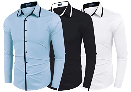 Image of Zombom Combo of Men's Cotton Blend Solid Regular Fit Casual Full Sleeves Shirts (Pack of 3)