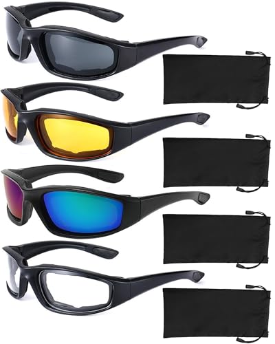 YISUGOOC 4 Pair Motorcycle Glasses Riding Glasses UV Protection Windproof And Dustproof Motorcycle Goggles Foam Cushion Eyeglasses Suitable For Outdoor Sports Motorcycle Riding