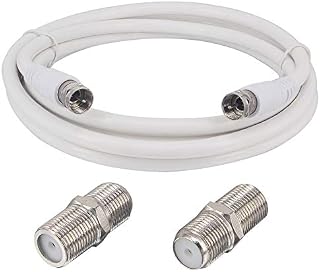 BOOBRIE Sky Cable Extension Kit 2M White F-Type Male to Male RG6 TV Coaxial Cable 75ohms + 2pcs F-Type Female to Female Connector Couplers for Sky SkyHD, Freesat, Virgin Media BT TV VCR or DVD players