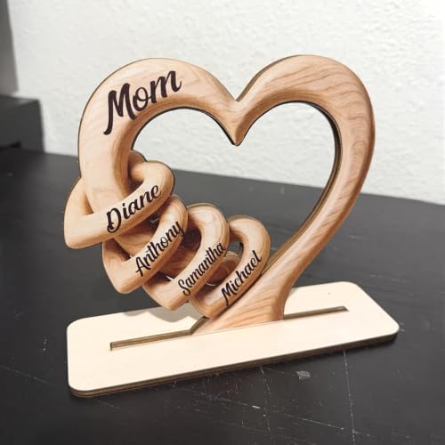 DILYPOD Personalized 2D Flat Shape Mom Grandma Heart Wooden Sign Custom Grandma Plaque Custom Mothers Day Birthday Gifts For Mom Wife Grandmother Wooden Standing Mama Gifts Nana Gigi