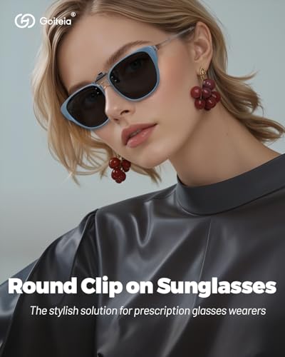 Image of Goiteia Oversized Polarized Clip on Sunglasses over Prescription Glasses for Women Men-Round Frame,UV400Protection