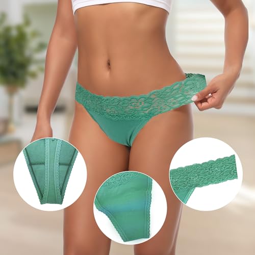 Image of Cotton Thongs For Women, Lace Thongs For Women,10 Pack Size XS to 5XL | Delicate Floral Lace Trim,Buttery Soft Stretch Waistband,Minimal Thong Cut,Daily Everyday Wear,Value Multipack Lingerie