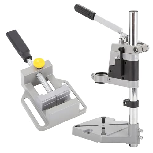 Drill Stand Set Pillar Pedestal Aluminum Alloy Adjustable Electric Drill Press Workbench Universal Bench Drill Bit Holder for Auxiliary Drilling Silver