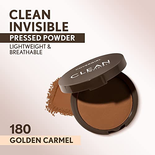 Covergirl Clean Invisible Pressed Powder, Lightweight, Breathable, Vegan Formula, Golden Caramel 180, 0.38oz - image 2