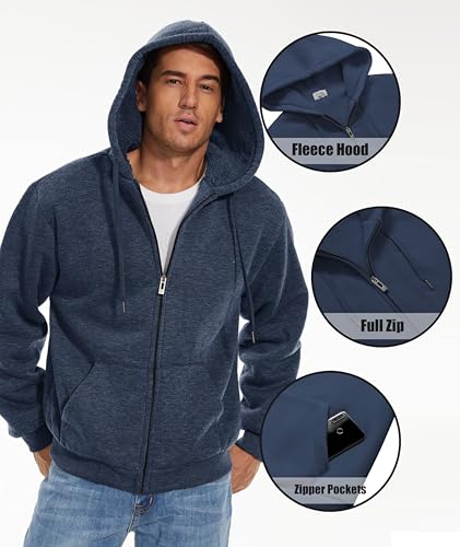 Image of SWISSWELL Men Zip Up Hoodies Sherpa Lined Jacket Heavyweight Fleece Sweatshirt Winter Warm Hooded Coat