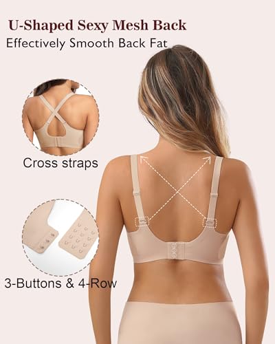Womens Bra No Underwire Seamless Wireless Bra with Soft Support V Neck Mesh Bras Lace Bralette Everyday Bra - Image 4