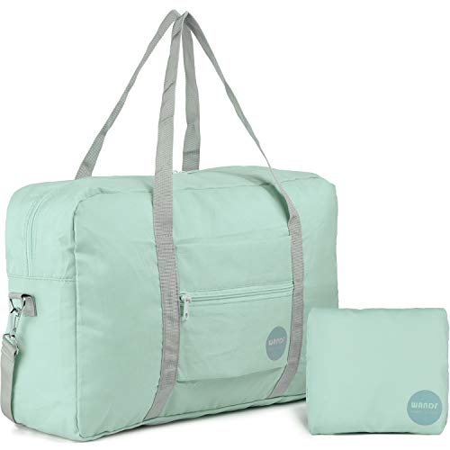 Wandf Foldable Travel Duffel Bag Luggage Sports Gym Water Resistant Nylon (A-Mint Green)