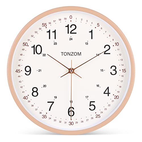 TONZOM Reloj de Pared Moderno, Silencioso, con Pilas, Reloj de Pared de 30cm, 24 Horas, Reloj Decorativo de Cristal Simple para Dormitorio, Sala de Estar, Cocina (Marco Beige) Cover