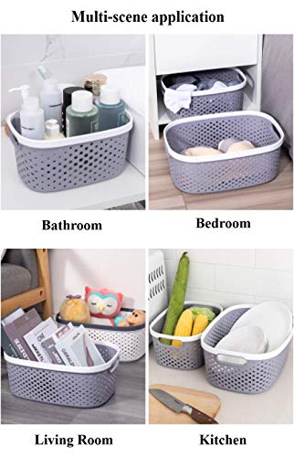 JiatuA Plastic Storage Baskets with Handles Cube Basket Shower Caddy Portable Storage Bins Organizer for Household Storage, Bedroom, Bathroom and Kitchen, Gray - Thumbnail 2