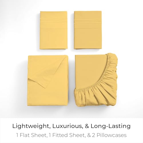 Image of Mellanni Queen Sheets Set - 4 PC Iconic Collection Bedding | Hotel Luxury, Extra Soft, Cooling Bed Sheets - Wrinkle, Fade, Stain Resistant (Queen, Yellow)