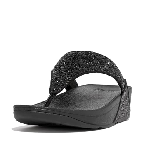 Fitflop Lulu Toe Post, Sandalias de Punta Descubierta Mujer, Negro (Black Glitter), 41 EU
