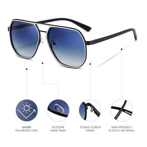 Image of SUNGAIT Polygon Aviator Sunglasses for Men Polarized Trendy Square Sun Glasses Retro Pilot Shades UV Protection
