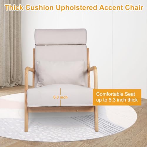 Sillón moderno de madera sólido beige miniatura 7