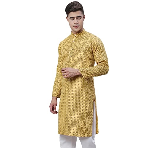 Image of Sojanya (Since 1958 Men'S Cotton Linen Blue Foil Printed Only Long Kurta
