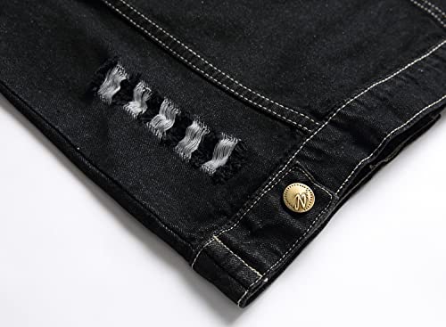 Image of Denim Vest Men Lapel Sleeveless Slim Fit Retro Ripped Casual Jean Vest for Men's