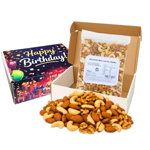 Happy Birthday Deluxe Mixed Nuts Gift Box Premium Nut Selection Almonds Walnuts Cashews & Peanuts | Luxury Savoury Hamper