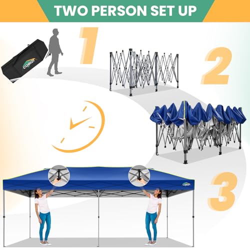 Image of COBIZI 10x20 Pop Up Canopy Tent, Outdoor Party Tent Without Sidewall One Push Setup Glow, 3 Adjustable Height Air Vent Waterproof UPF50+, Bag, 4 Sandbag, 6 Stake, 12 Rope for Beach, Commercial