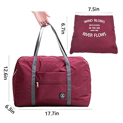 Foldable Travel Bag Luggage Storage for Sports Gym Water Resistant Nylon Canvas Duffel for Men, Women 32 Liter (Red)