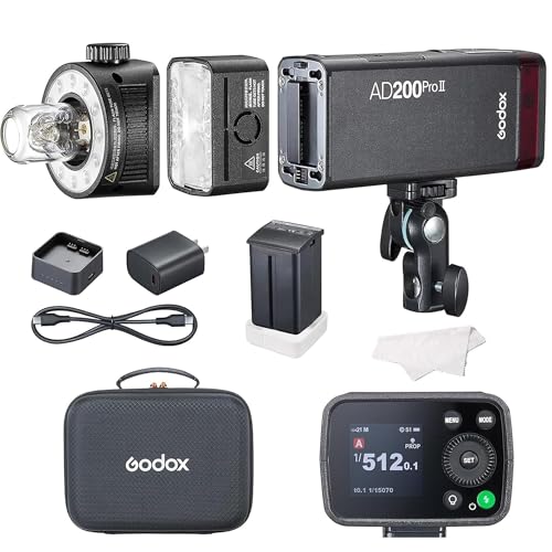 Godox AD200Pro II AD200 Pro II Kamerablitz Blitzgerät 200Ws LED-Videolicht, TTL 2,4G, HSS 1/8000s, 500 Blitze mit voller Leistung, für die meisten Kameras (AD200 AD200Pro aktualisiert)