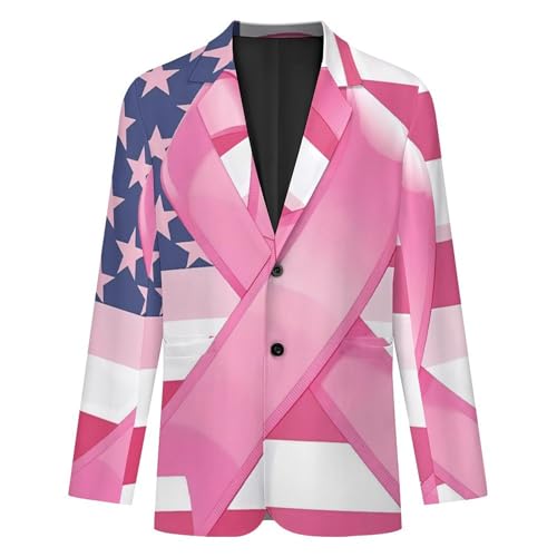 Ribbon Breast Cancer Awareness Flag Mens Blazer Casual Sport Coats Two Button Suit Jacket for Travel Wedding4