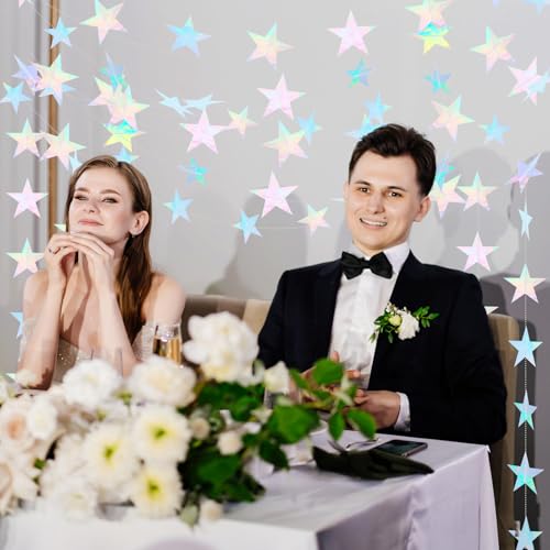 Image of Spakon 65 Feet Glitter Star Paper Garland Banner Hanging Decoration Star Streamers Double Side 2026 Graduation Decorations for Wedding Birthday Festival New Year Party Decoration (Iridescent)