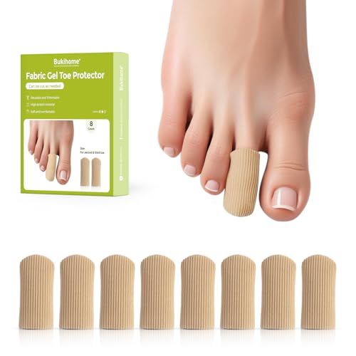 Image of Bukihome 8 PCS Toe Protectors, Silicone Toe Caps Closed Toe Surface Fabric Sleeve Protectors, Prevent Pain Relief for Corns, Blisters and Ingrown Toenails（8PCS Medium Size)[Upgrade]