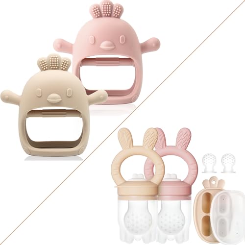 Image of Baby Teething Relief Package, Teething Mitten & Freezer Teether Feeder for 0-6 6-12 Months Babies, 100% Food Grade Silicone, BPA Free