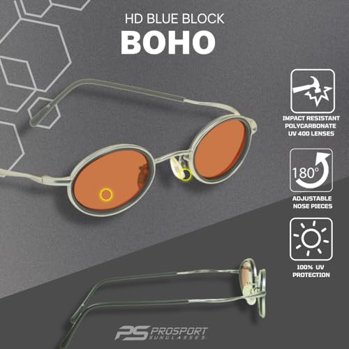 Image of proSPORT Blue Light Blocking Sunglasses - HD Copper Amber Metal Aviator Reduce Eye Strain Better Sleep