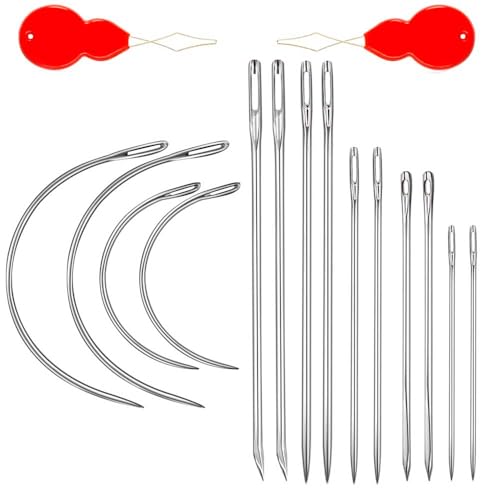 Heavy Duty Hand Sewing Needles Kit 14 PCS with 10 Leather & 4 Curved Needles for Home Upholstery Carpet Canvas Repair