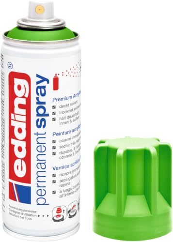 Edding 5200 Spray Permanente, Giallo Verde Opaco, 200 Ml, Vernice Acrilica Premium per Dipingere e Decorare Vetro, Metallo, Legno, Ceramica, Plastica, Tela, Smalto Acrilico, Vernice Spray