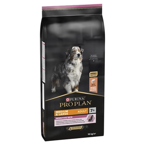 Pro Plan PURINA PRO PLAN Medium & Large Adult 7+ Sensitive Skin, Hundefutter trocken, reich an Lachs, 1er Pack (1 x 14 kg)
