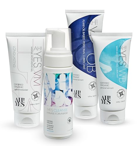 AH! YES® Intimate Health Starter Bundle | Certified Organic | Water-Based & Plant-Oil Lubricants, Vaginal Moisturizer & pH-Balanced Feminine Wash | Long-Lasting Hydration & Gentle Care