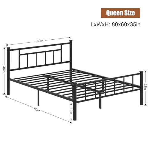 Image of Shintenchi Queen Size Metal Platform Bed Frame with Headboard & Footboard, Steel Slat Mattress Foundation, Under Bed Storage, Noise-Free, No Box Spring Needed, Black Square