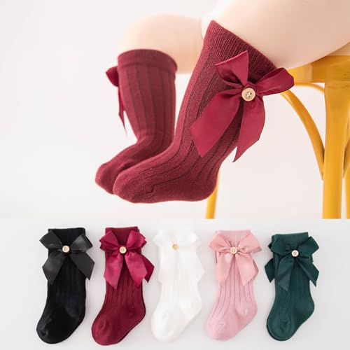 Kid Girls Knee High Socks Breathable Toddler Bowknot Princess Dress Socks Comfortable Knitted Girls Tube Uniform Stockings3