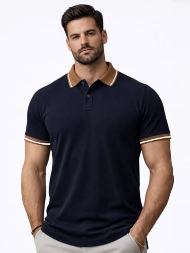 Image of Veirdo Pure Cotton Half Sleeves Regular Fit Plain Solid Classic Polo Colored Collar T-Shirt for Men (Colors: Olive, Black & White)