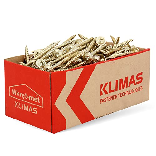 KLIMAS Tornillos Torx para madera Torx de cabeza de plato, 6,0 x 70 mm, 100 unidades, arandelas para terraza, tornillos universales para construcción de techo, juego TX amarillo